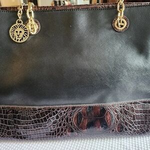 Anne Klein Black and Brown Lion Face Handbag/Purse